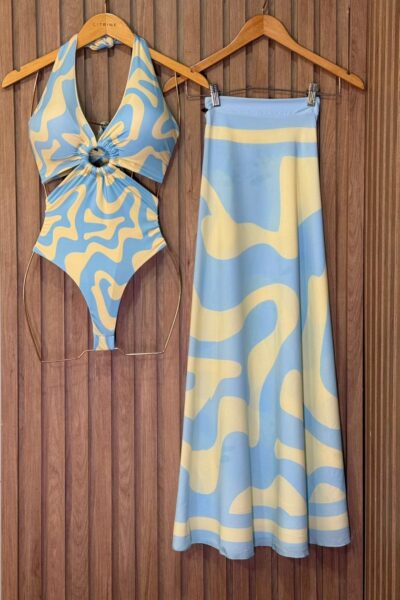 Conjunto Body Maiô Argola Em Madeira E Saída De Banho Havaí Zaya Ref: 895