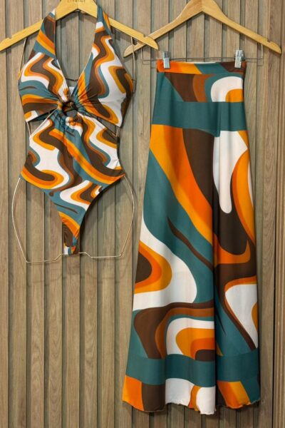 Conjunto Body Maiô Argola Em Madeira Lume  E Saída De Banho Ref: 895