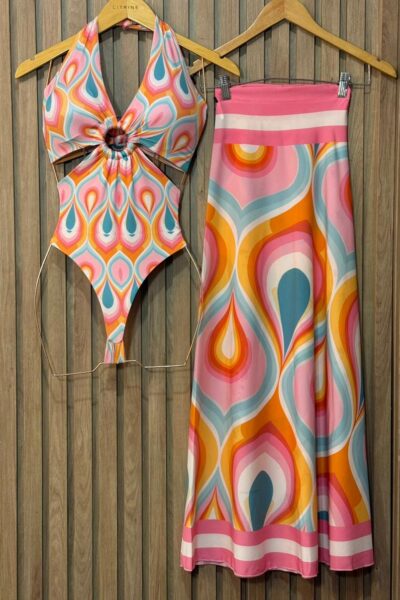 Conjunto Body Maiô Argola Em Madeira E Saída De Banho Lunara Ref: 895